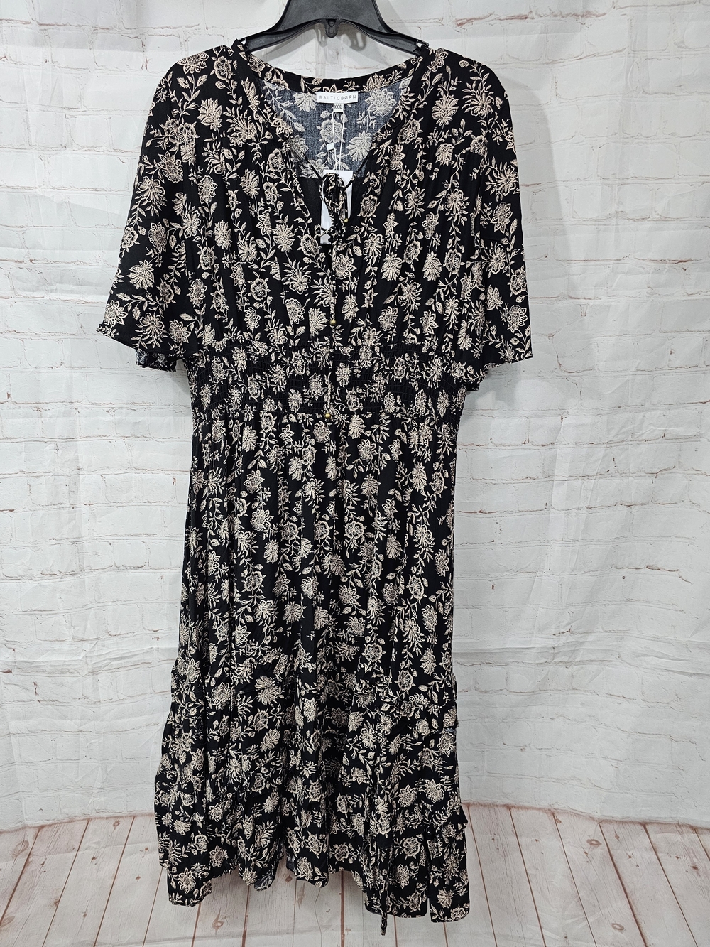 Baltic Born Black & Cream Floral Midi Dress